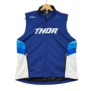 Thor MX Motocross Riding Vest Mens XL Blue White Full Zip Racing Warm Up